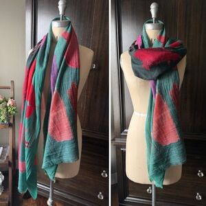 NWT Merino Wool Scarf Abstract‎ Lightweight Wrap Shawl Long Soft Edge Australian